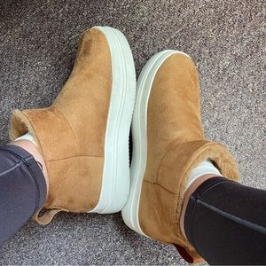 brown platform booties